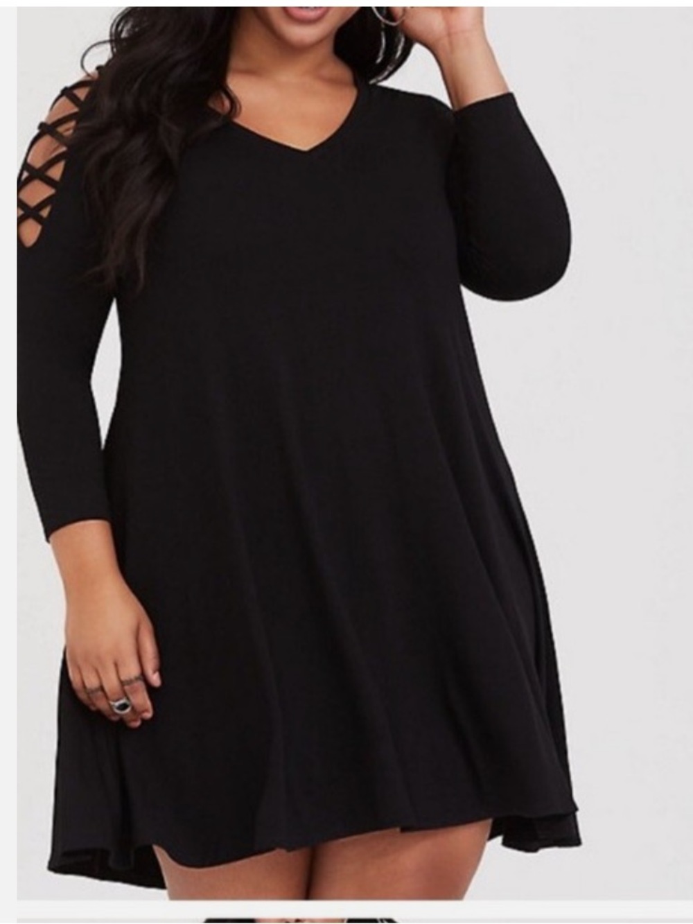 Torrid Black Plus-Size Crisscross Sleeve Swing Dress